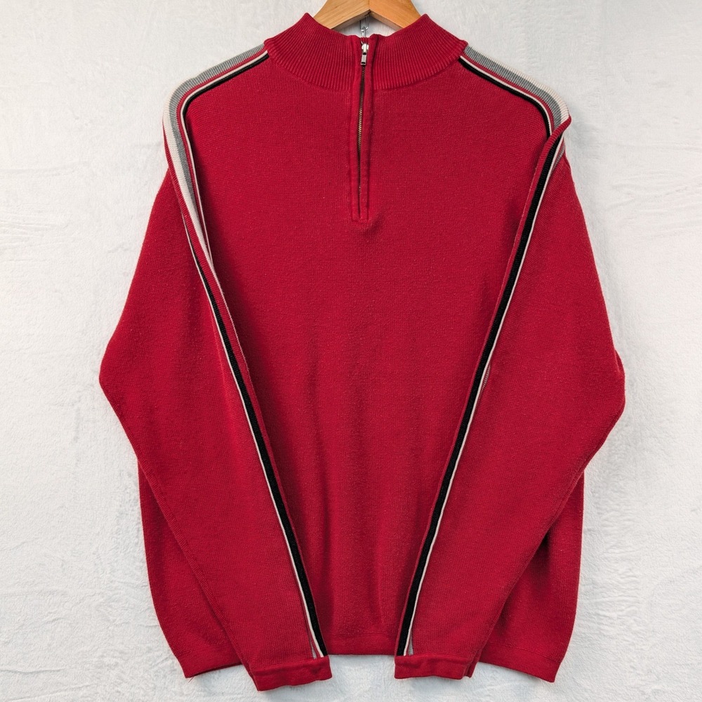 VTG Blue Ink Sweater Mens L Red Striped Racing Retro Quarter Zip Skater Boxy 90s